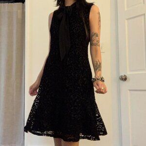 karl lagerfeld black sleeveless velvet lace dress w ribbon collar